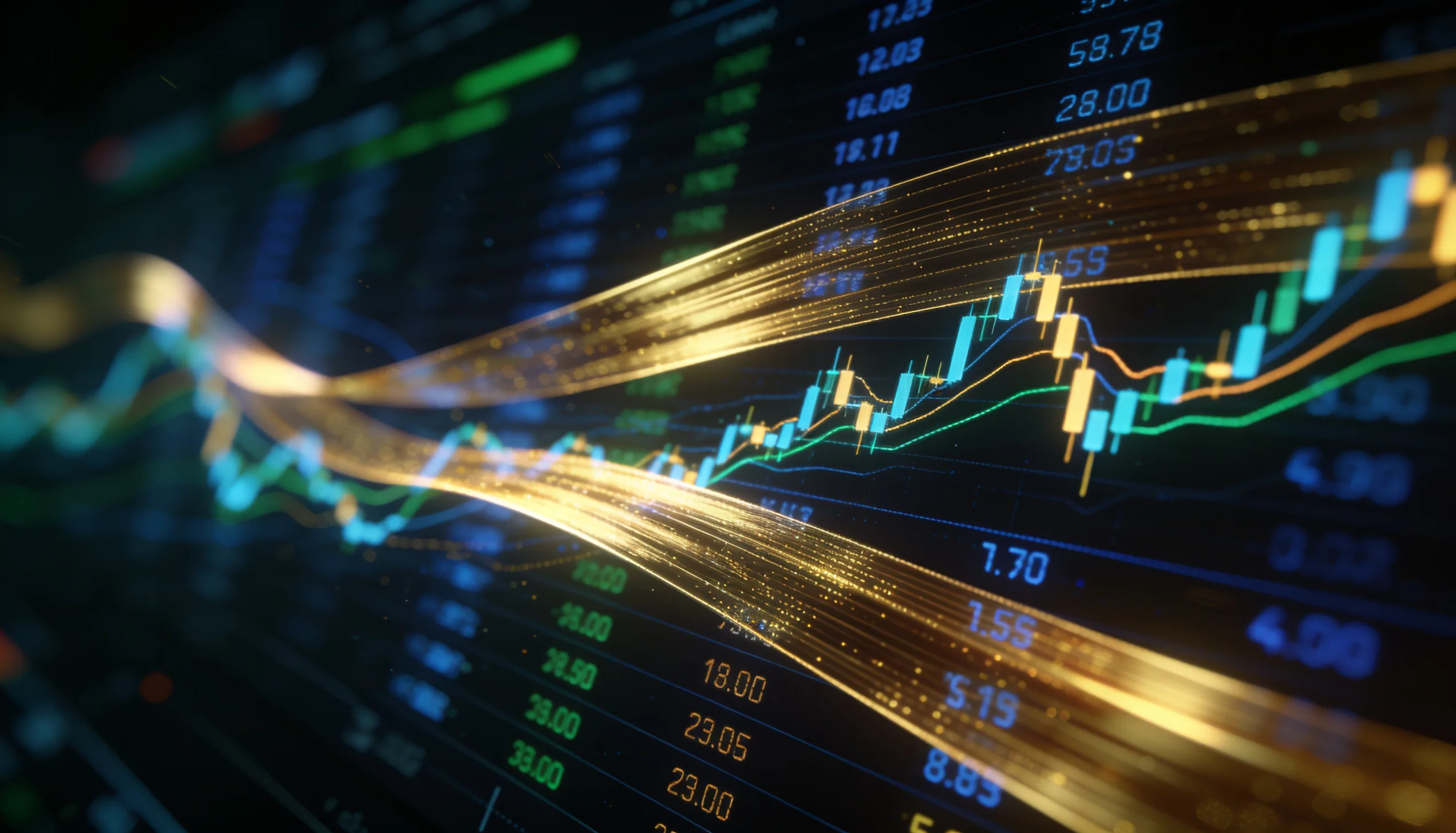 Gold data streams on a dark live odds visualization
